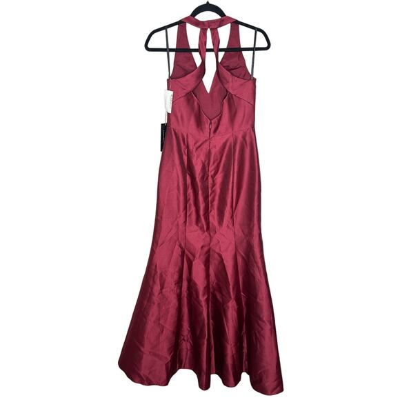 Alfred Sung NWT Burgundy Satin Halter Trumpet Gown Bridesmaid Wedding Prom 4 - Picture 4 of 9